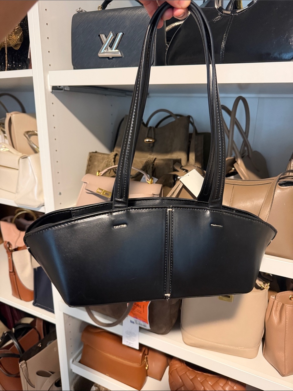 Zara NWT elongated Black Leather Top-Handle Shoulder Bag
